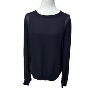 Vince Navy Crew Neck Sheer Long Sleeve Pull Over Blouse I L